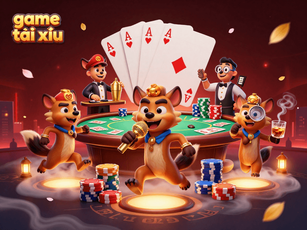 Experience the thrilling action of game tài xỉu with cartoon hyenas running a comedy casino.