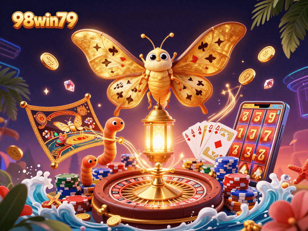 Experience exhilarating gaming at 98win79 with dynamic casino elements and vibrant illustrations.