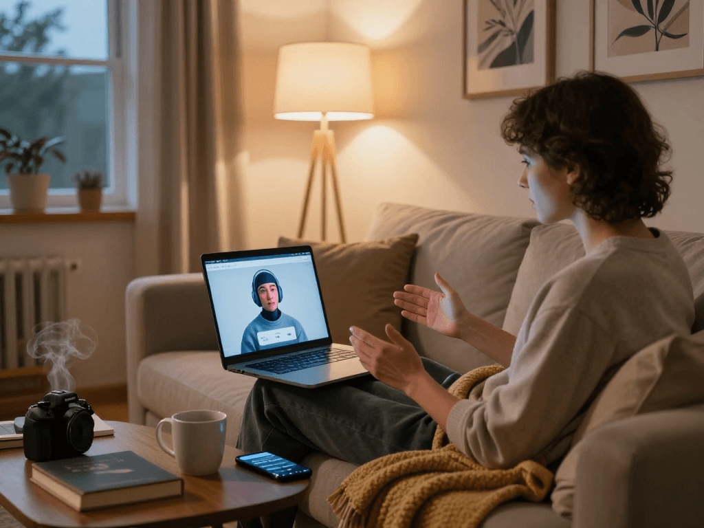 Engaging in sex chat AI conversation in a cozy digital setting