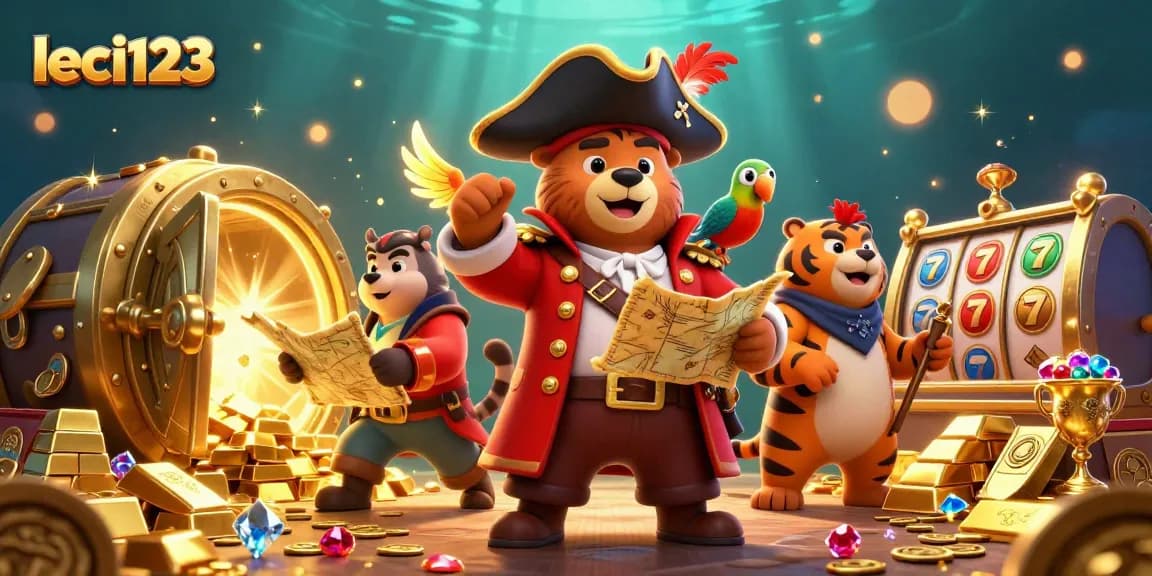 Experience excitement with leci123 as the pirate bear and tiger navigate treasure-filled slots!