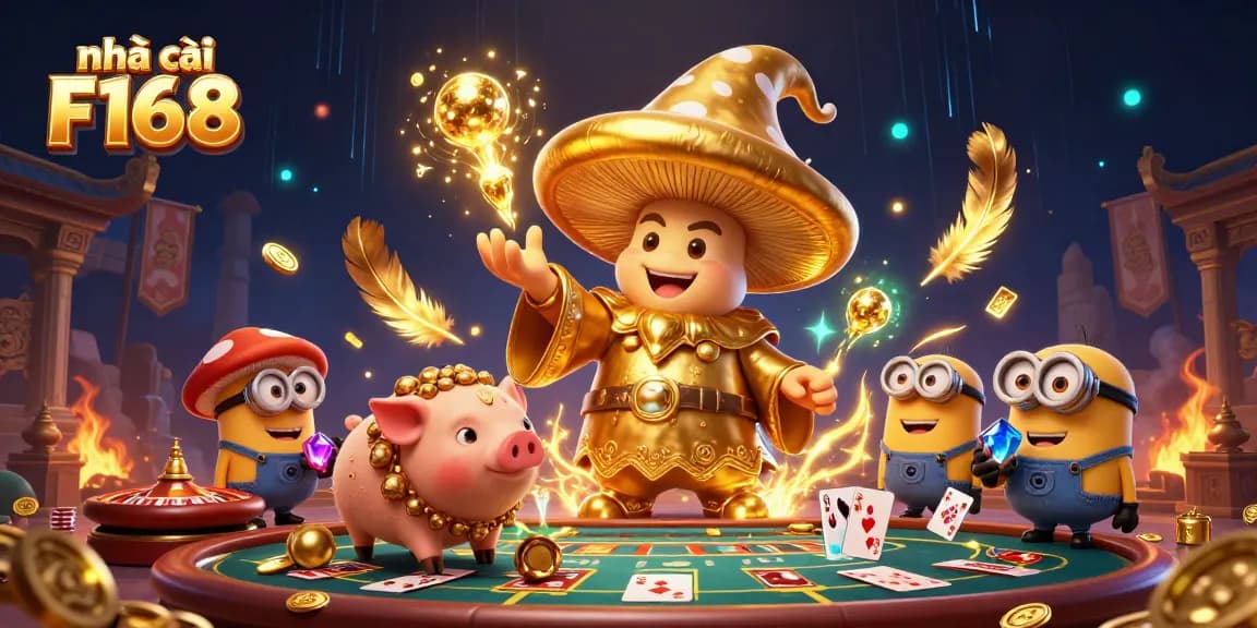 Experience the excitement of nhà cái F168 with our vibrant casino magic and treasure hunting scene.