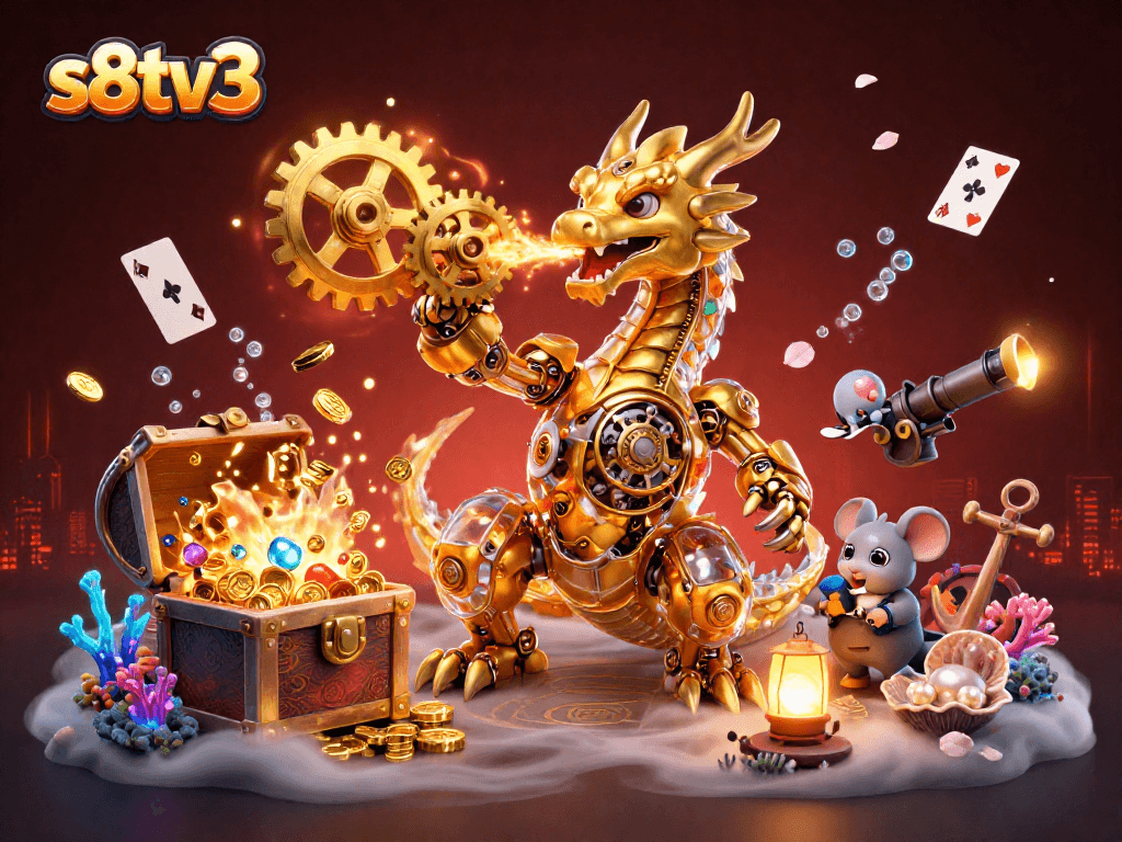 Experience live betting excitement with s8tv3's vibrant 3D casino scene filled with dynamic gaming elements.