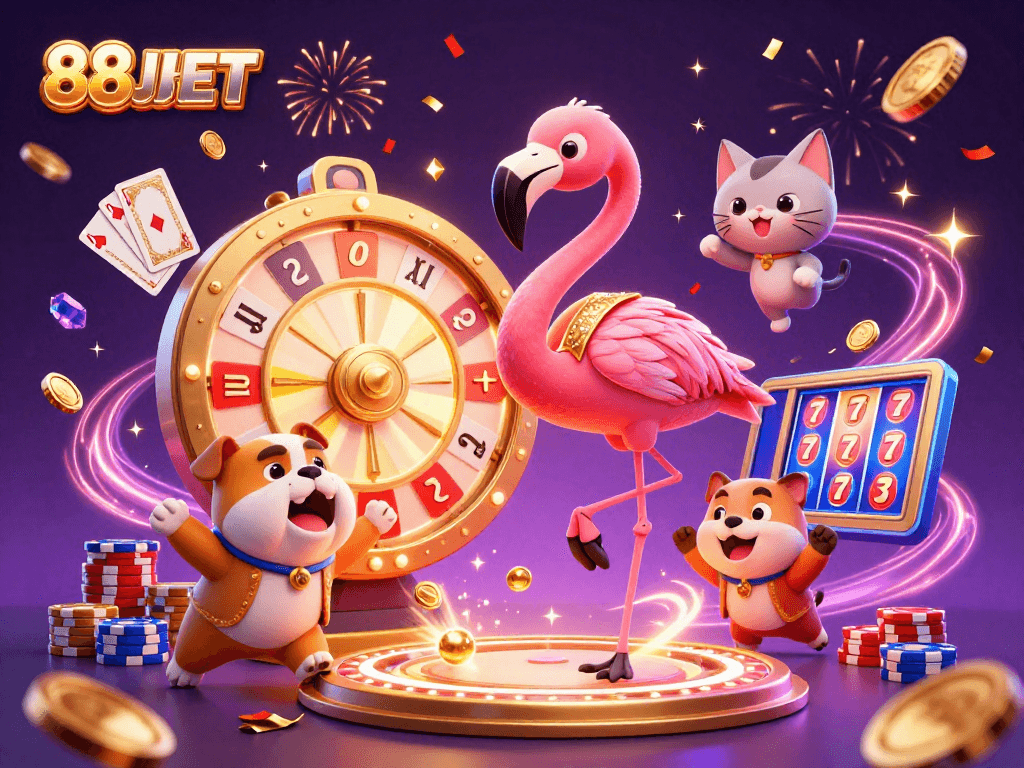 Spin the giant prize wheel at 88JBET with exciting rewards while watching vibrant casino themes unfold.
