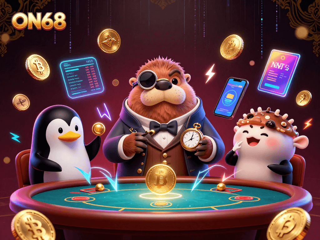 Experience thrilling moments at ON68 with a poker game featuring animated characters in a vibrant underwater casino scene.