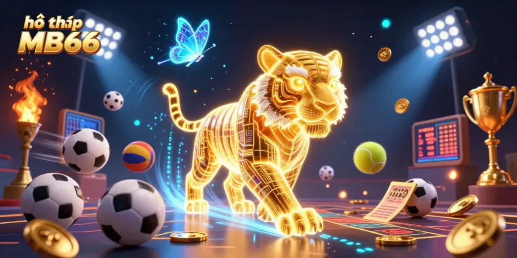 Engage with hỗ trợ MB66 for top-tier customer support in a vibrant casino scene filled with exciting gaming elements.