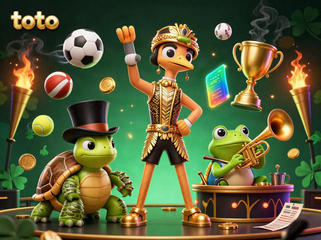 Experience the thrilling toto gaming with lively characters and dynamic action in this vibrant casino scene.