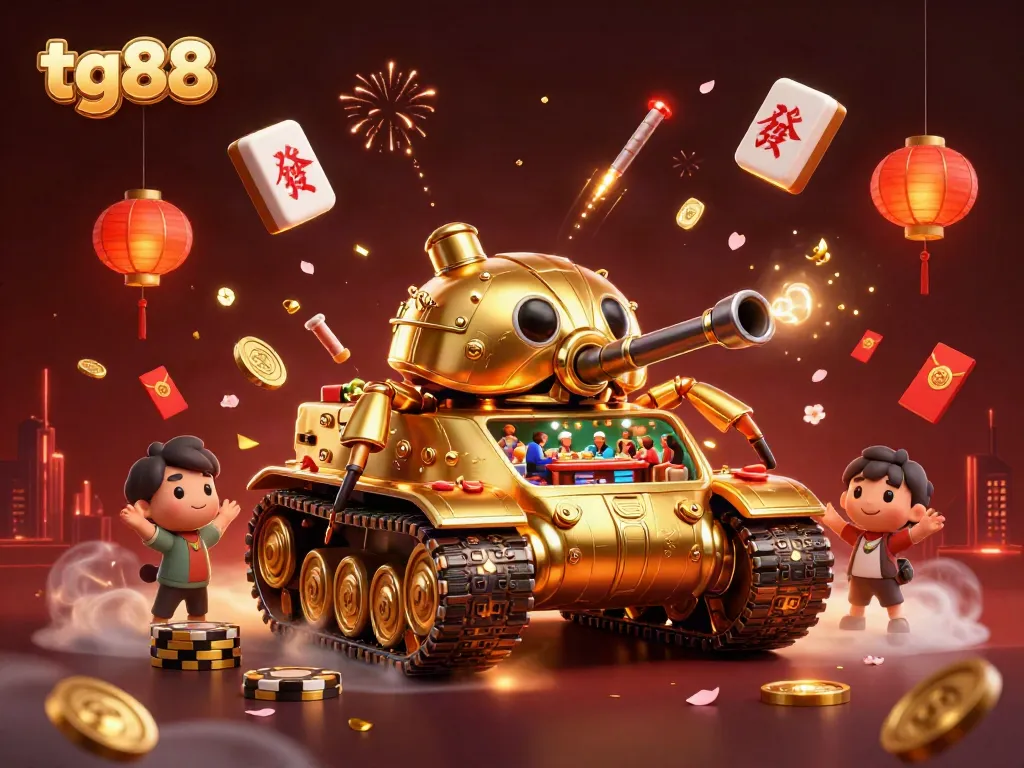 Experience the colorful excitement of tg88's casino with a golden beetle tank revealing a tiny gaming world.