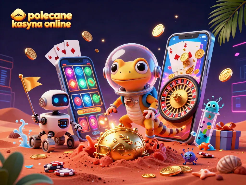 Discover amazing bonuses at polecane kasyna online while a Martian gecko explores a golden casino.