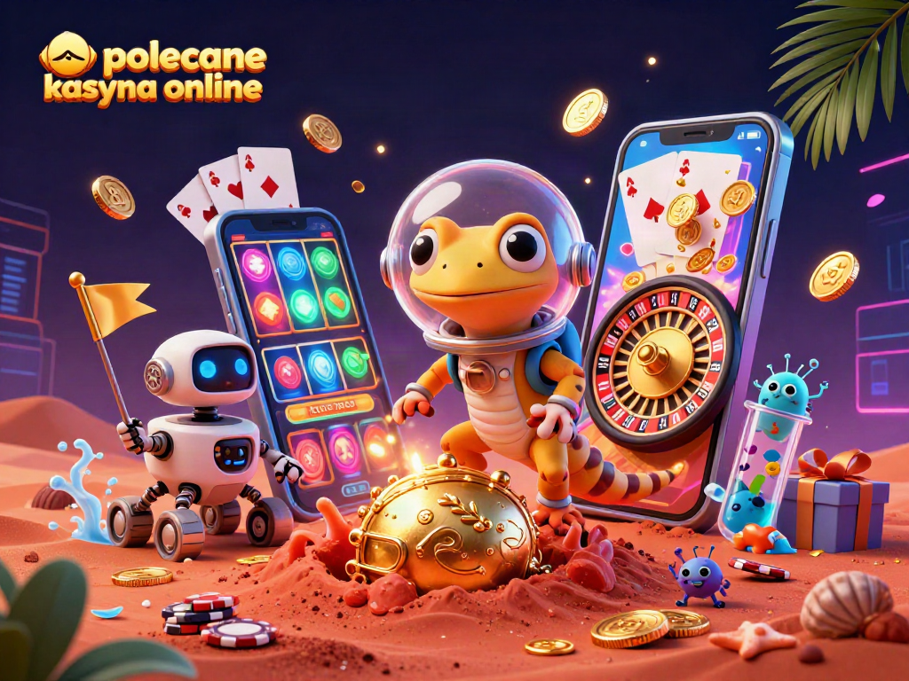 Discover amazing bonuses at polecane kasyna online while a Martian gecko explores a golden casino.