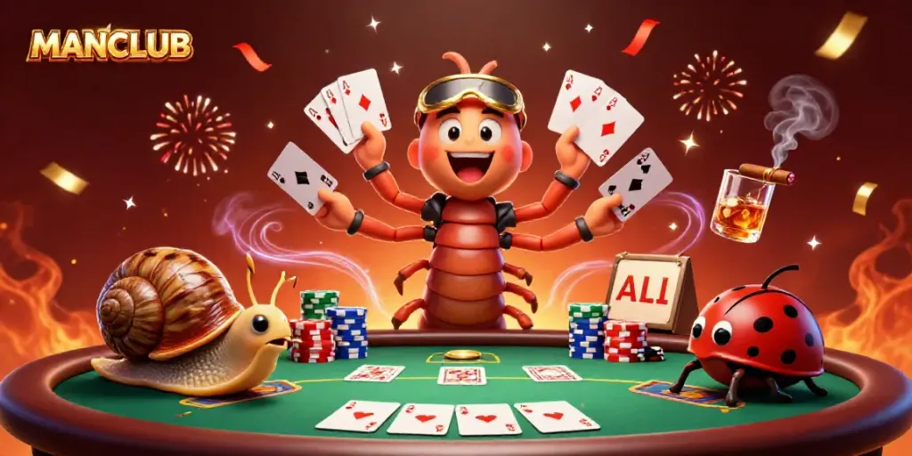 Experience the excitement of MANCLUB with a dynamic casino scene featuring a millipede dealer and friends.