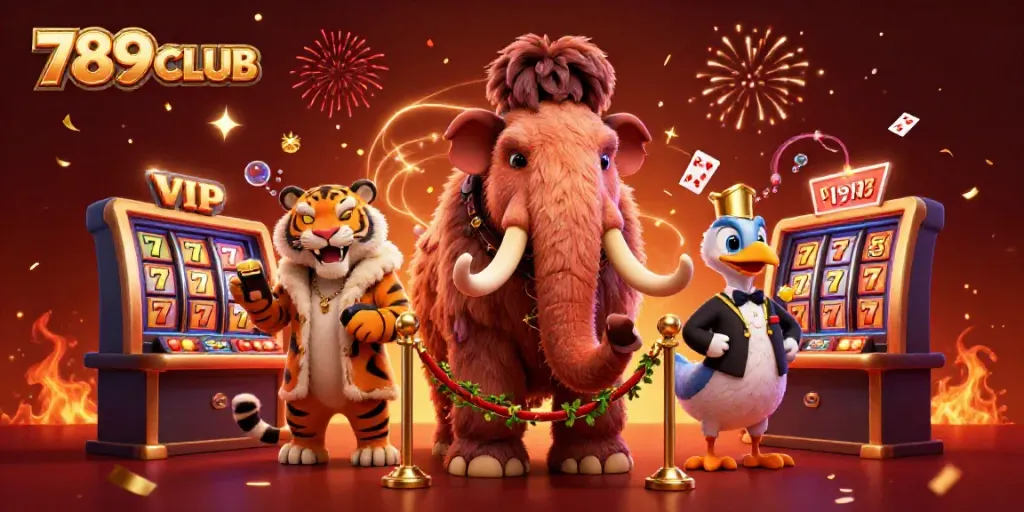 Experience the lively atmosphere of 789CLUB with a vibrant 3D casino scene featuring unique character interactions.
