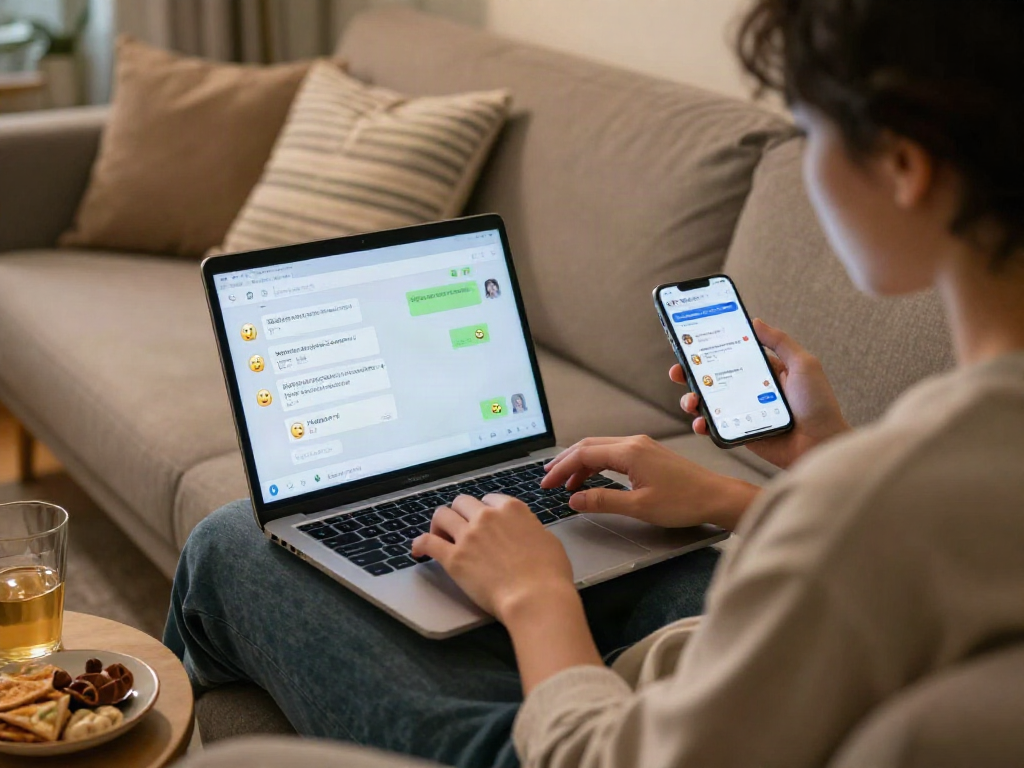 Engaging user interaction with ai chat nsfw on laptop in cozy home setting.