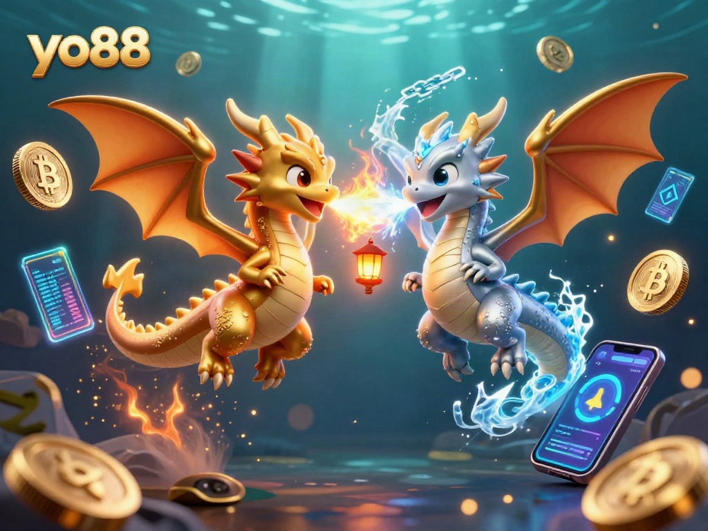Join the adventure at yo88 with fire and ice dragons in a vibrant casino-themed world!