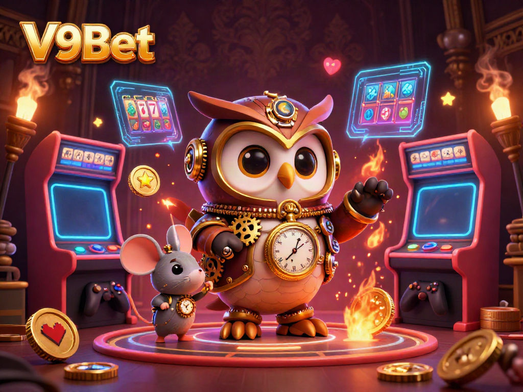 Experience the thrill of V9Bet with vibrant casino games amidst a steampunk world.