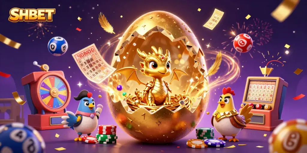 Experience thrilling gaming adventures with SHBET featuring a golden egg, dragon and casino elements.