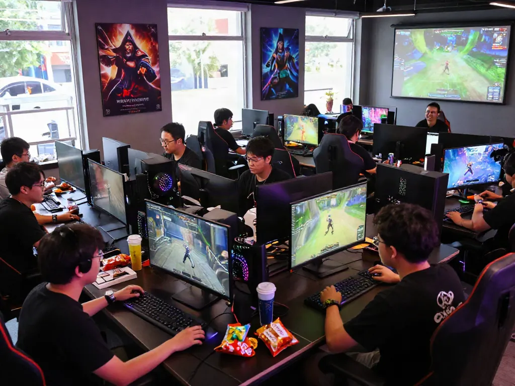 Dynamic gaming scene with warung168 players engaging in friendly competition.