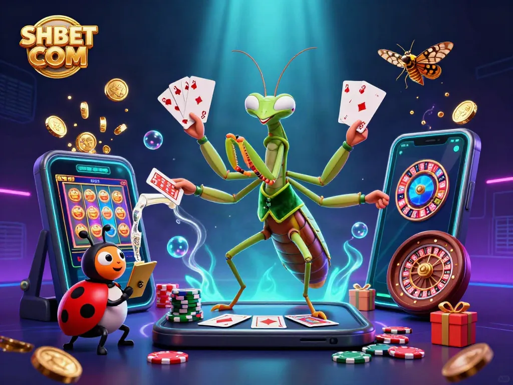 Experience thrilling gameplay with SHBET COM's vibrant online casino illustration showcasing dynamic characters and gaming elements.