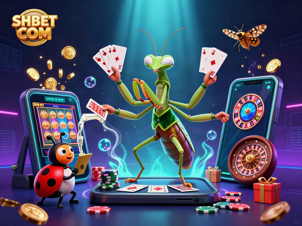Experience thrilling gameplay with SHBET COM's vibrant online casino illustration showcasing dynamic characters and gaming elements.