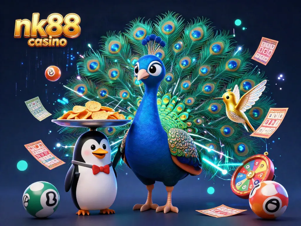 Engage with nk88 casino's vibrant lottery-themed illustration featuring rich game elements.