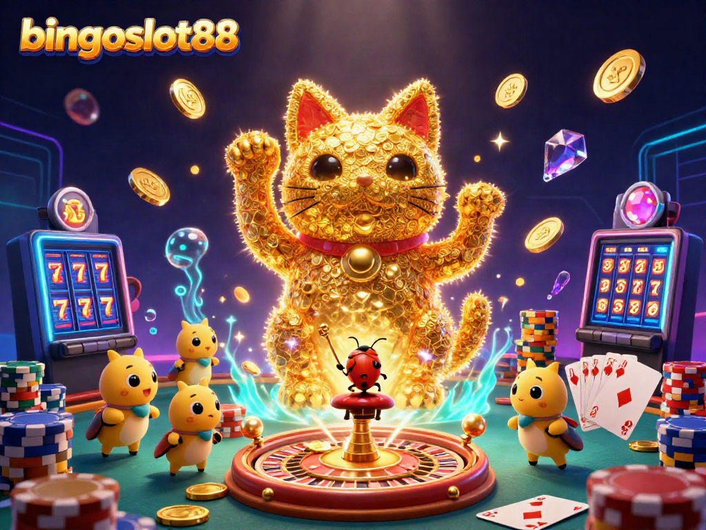 Menangkan pengalaman bermain di bingoslot88 dengan ilustrasi kasino menarik dan simbol keberuntungan