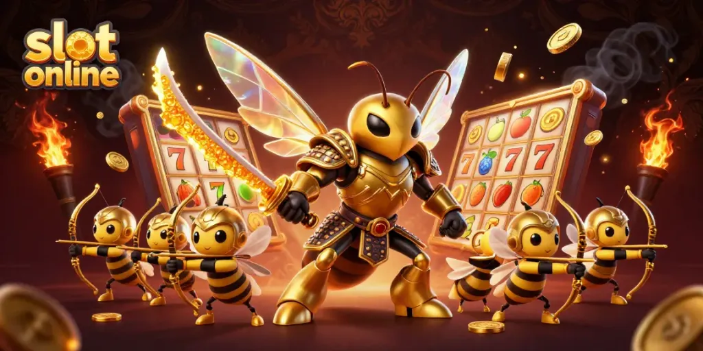 Experience the thrill of slot online with animated golden hornet and dynamic gameplay elements.