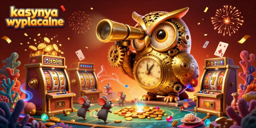 Engage with the kasyna wyplacalne experience, featuring a golden owl and lively casino atmosphere.
