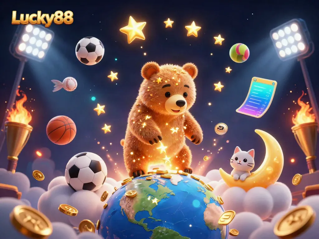 Engage in exciting gaming at Lucky88 with captivating elements of sports, rewards, and a magical scene.