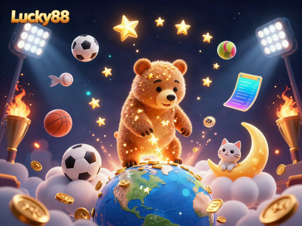Engage in exciting gaming at Lucky88 with captivating elements of sports, rewards, and a magical scene.