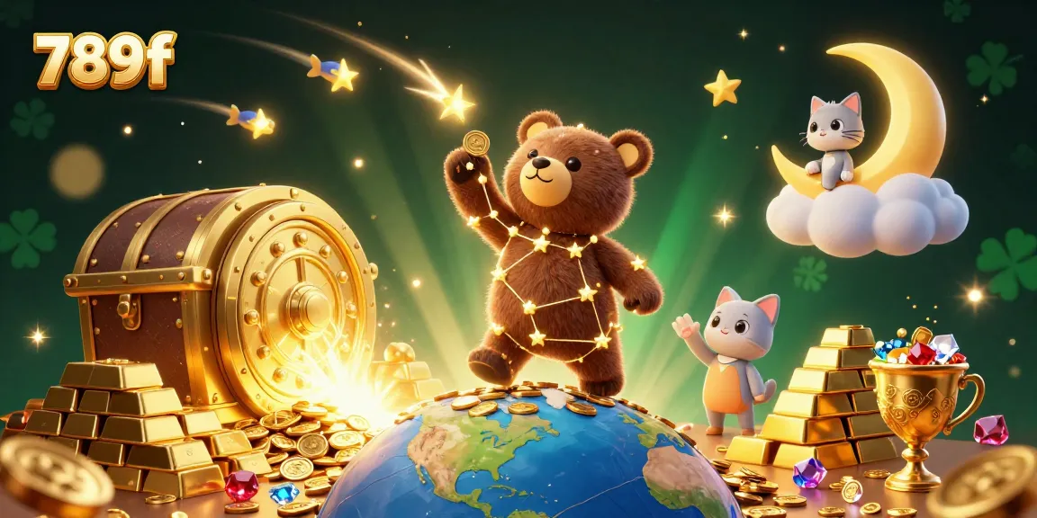 Experience the vibrant excitement of 789f's casino scene with a constellation bear scooping up coins.
