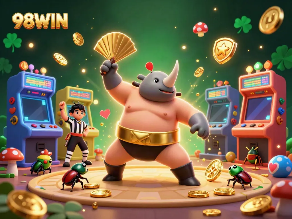 Experience 98WIN's engaging game scene featuring vibrant characters and casino elements