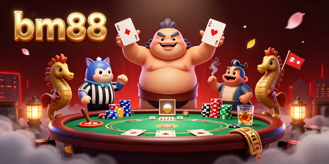 Engage with the vibrant atmosphere of bm88 casino featuring a blowfish and catfish in an animated gambling scene.