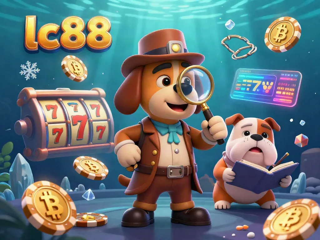 Play and win with lc88 in this exciting casino-themed illustration featuring classic slot elements.