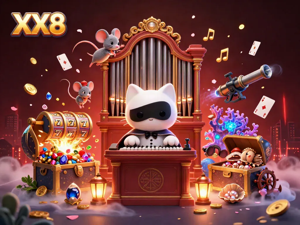 Experience the thrill at XX8 with a vibrant casino scene featuring iconic gambling elements.