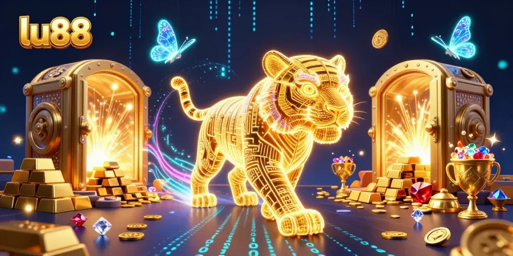 Experience thrilling gameplay at lu88 with the vibrant golden tiger and treasures of the casino.