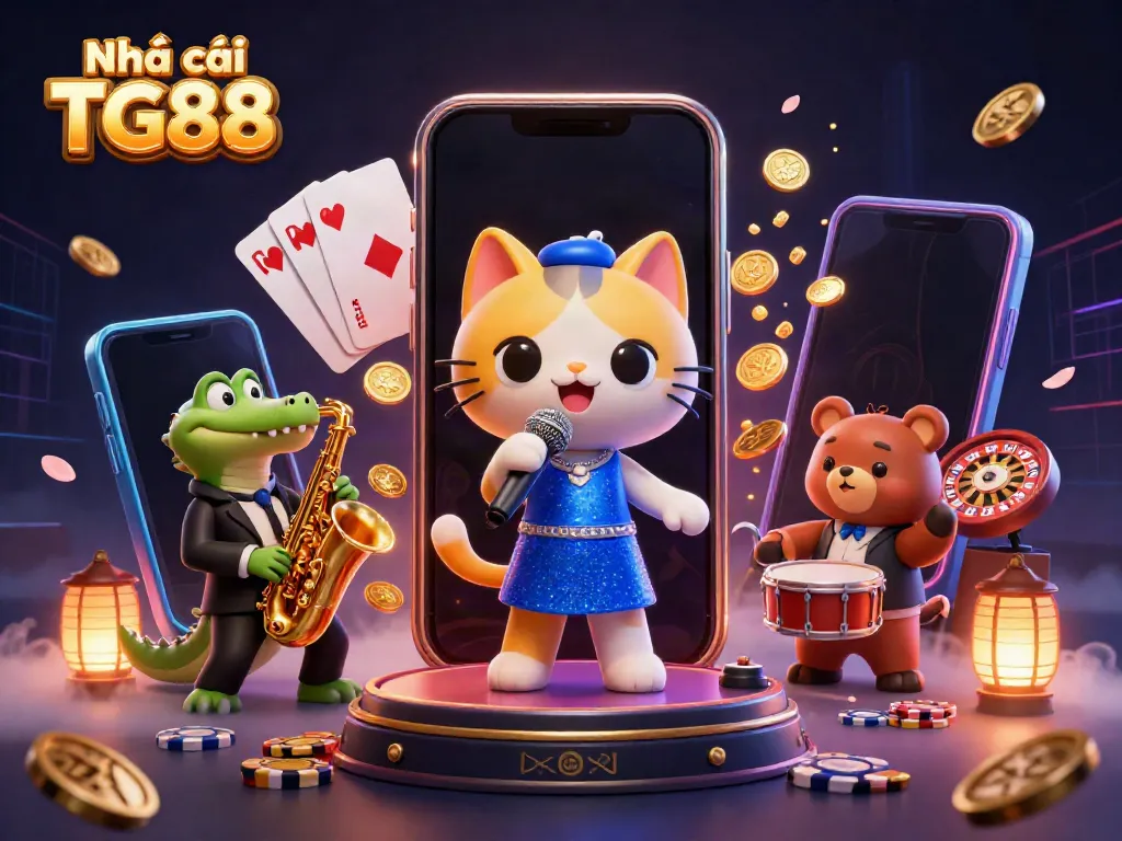 Play at Nhà cái TG88 and enjoy a vibrant casino atmosphere with interactive game elements and lively characters.