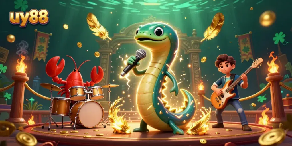 Experience the thrilling uy88 underwater casino with electric eel DJ and live band.
