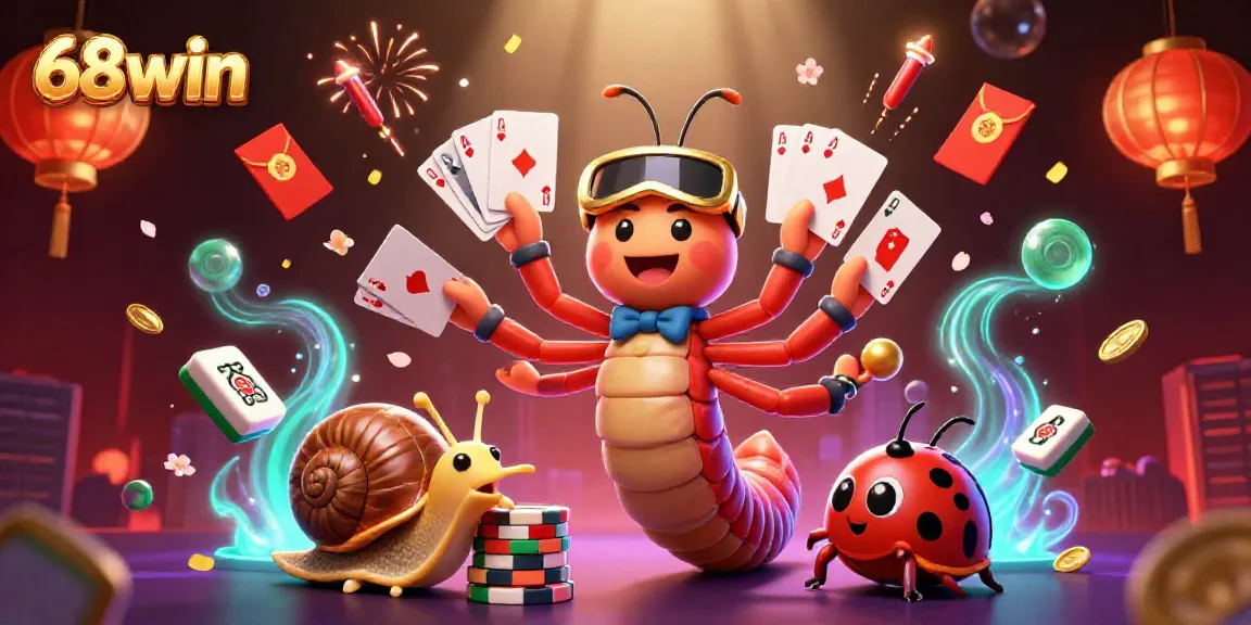 Experience the thrill of 68win with a vibrant casino scene featuring animated characters and cheerful celebrations.