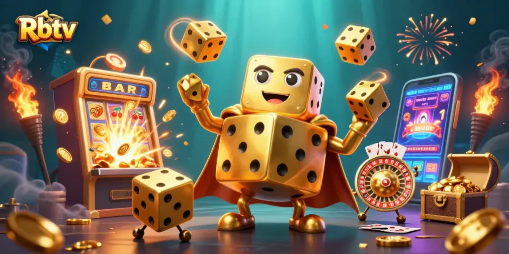 Rbtv menghadirkan aksi perjudian yang seru dengan dadu emas dan mesin slot bersinar.