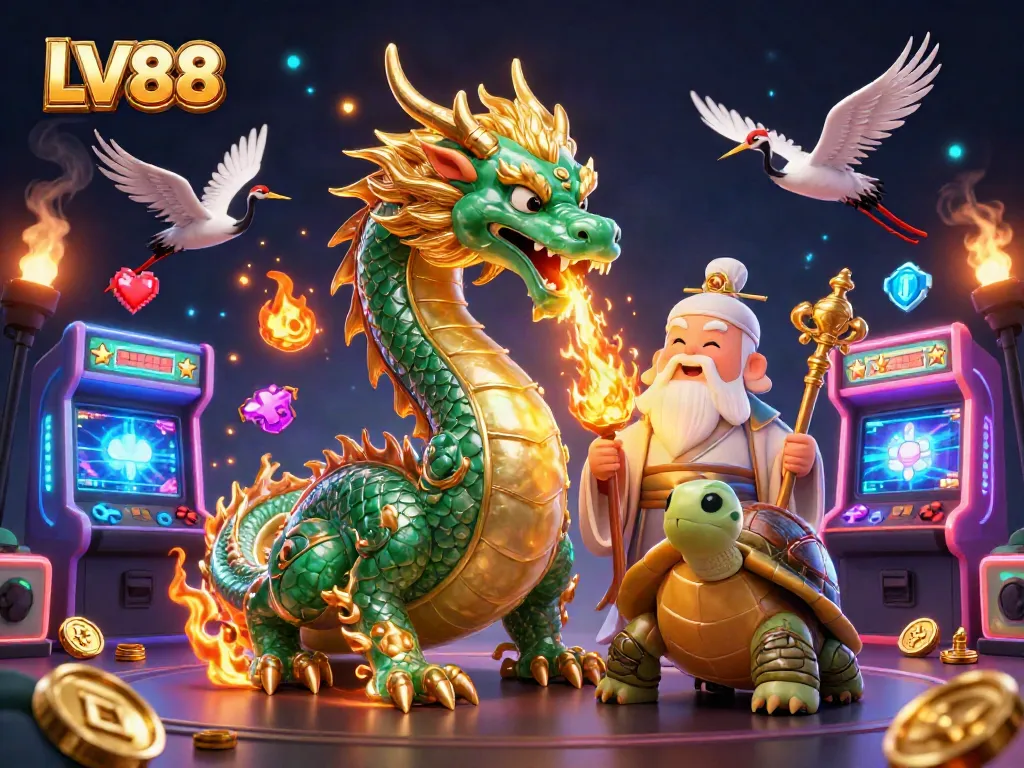 Experience LV88 with exciting slots and games illustrated in a colorful, dynamic scene.