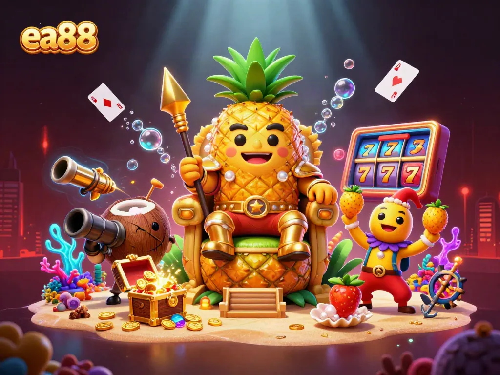 Engage in thrilling gameplay at ea88, featuring a carnival of colorful games amidst a vibrant casino scene.
