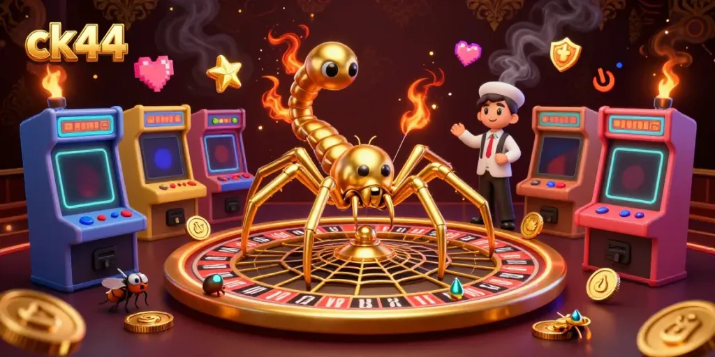 Experience ck44's exciting gaming atmosphere with vibrant 3D characters and dynamic casino elements.