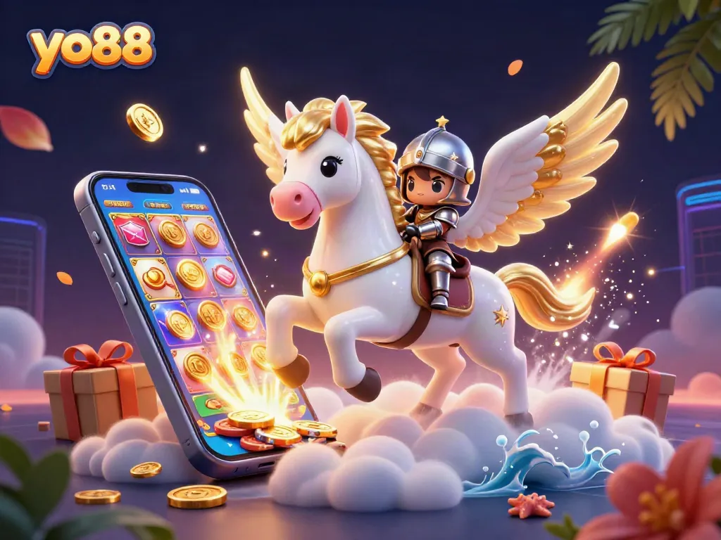 Join the action at yo88 with a striking celestial horse leading thrilling gameplay in this 3D casino scene.