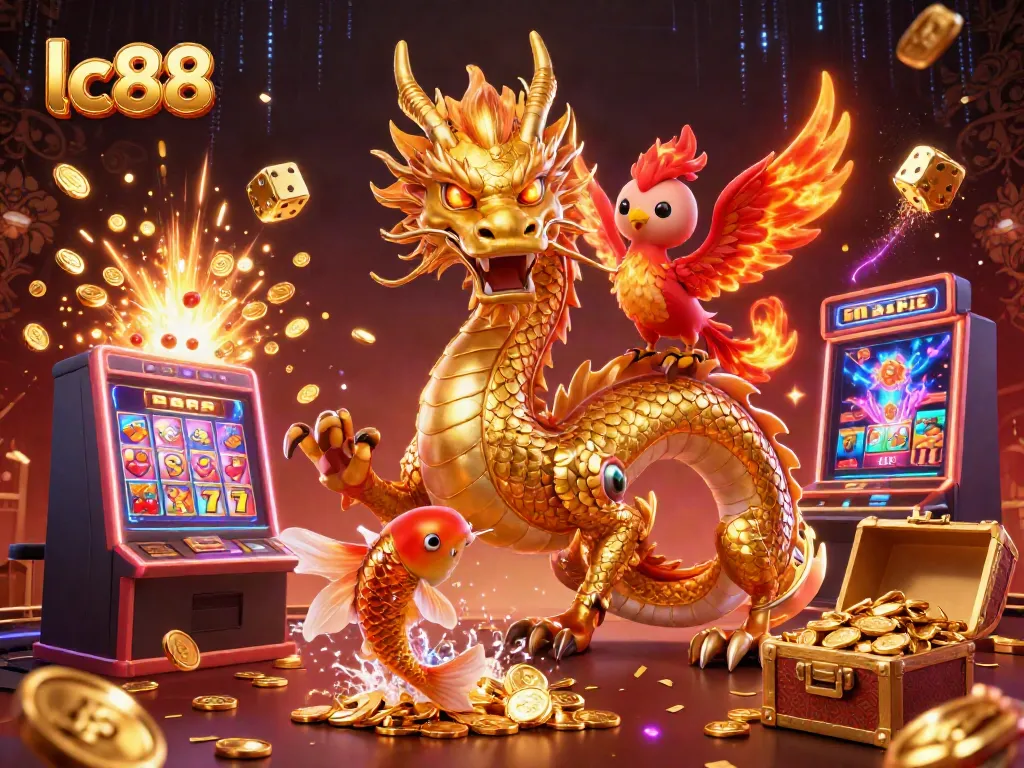 Spin the lc88 slot machine amidst vibrant casino chaos, vibrant visuals and thrilling animations