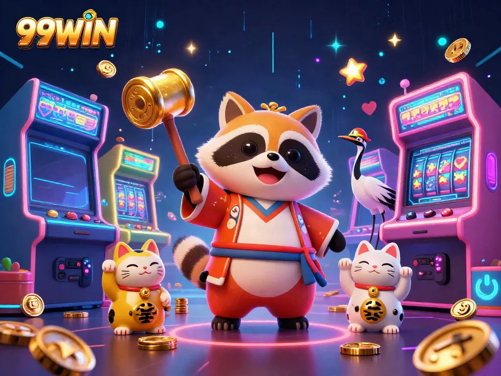 Experience the vibrant 99WIN gaming world filled with colorful characters and casino elements.