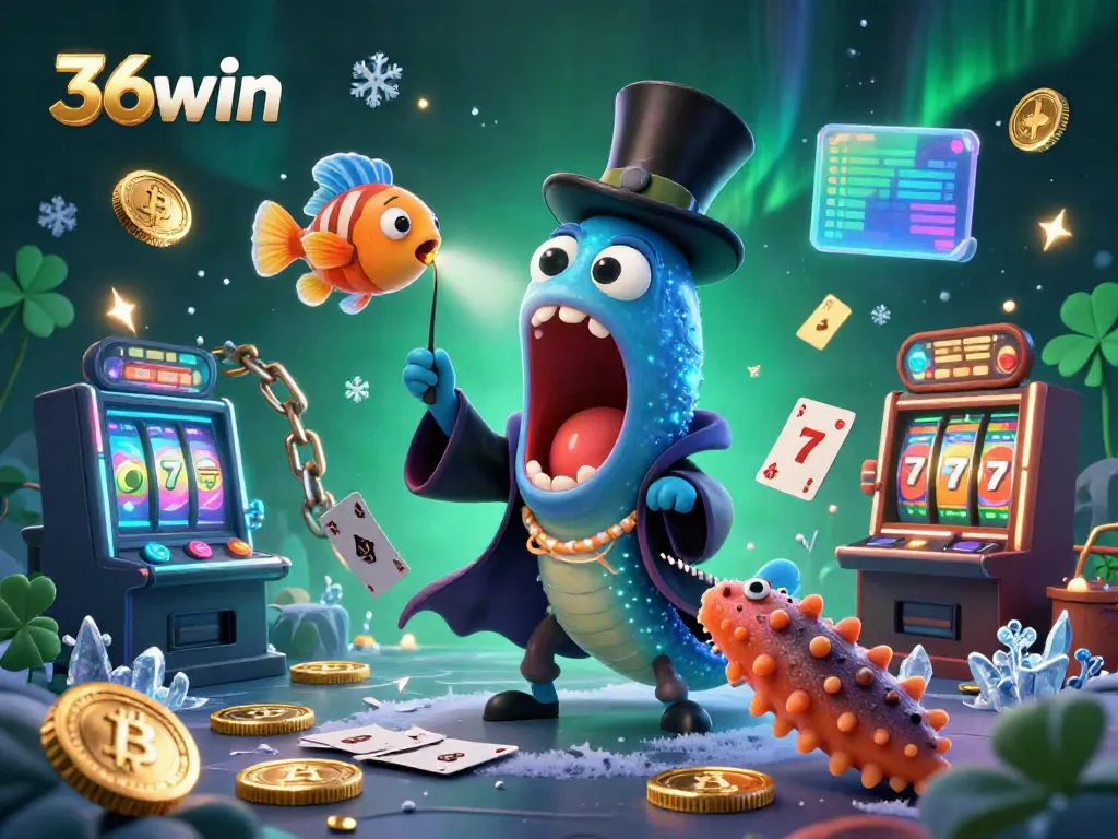 Experience the magic of 36win with vibrant characters and casino elements in a 3D illustration.