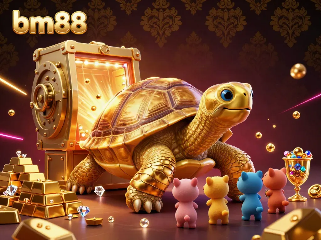 Experience vibrant gameplay at bm88 with a golden tortoise pinball machine and treasure elements.