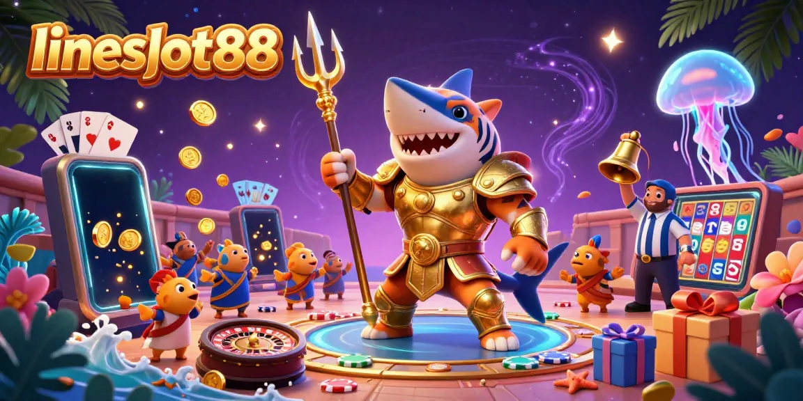 Experience thrilling gameplay at lineslot88 with a dynamic underwater casino scene featuring slot games and prize elements.
