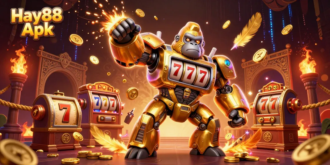 Play thrilling gambling games with the Hay88 Apk featuring an exciting transformer-style gorilla mech.