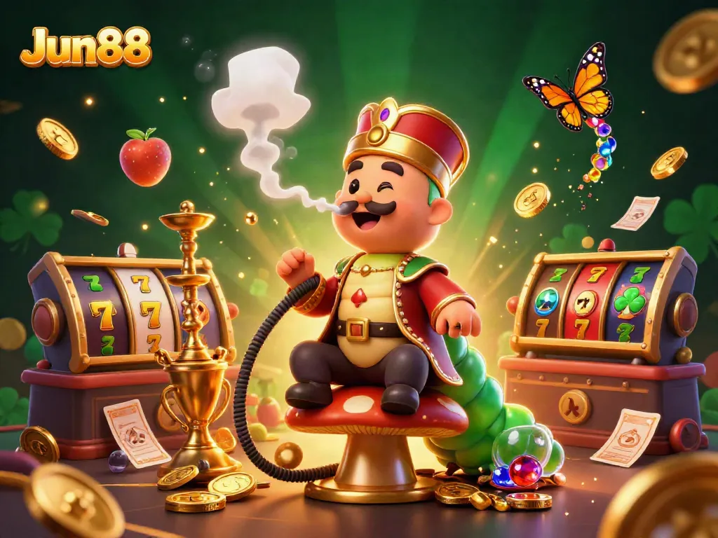 Experience Jun88's captivating online casino environment with vibrant gaming elements and a magical atmosphere.