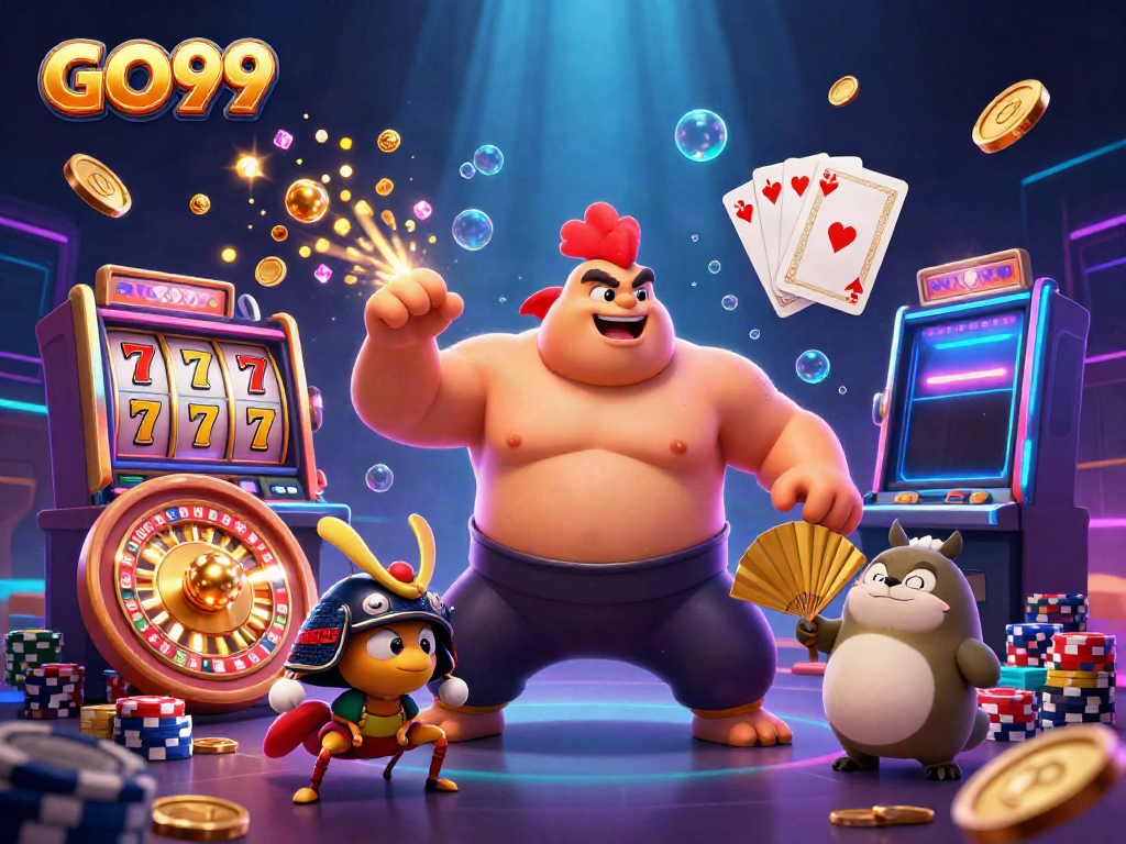 Experience thrilling moments with GO99 as energetic characters engage in lively casino action.